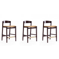 Manhattan Comfort 3-CS007-CL Klismos 36.75 in. Camel and Dark Walnut Beech Wood Counter Height Bar Stool (Set of 3)